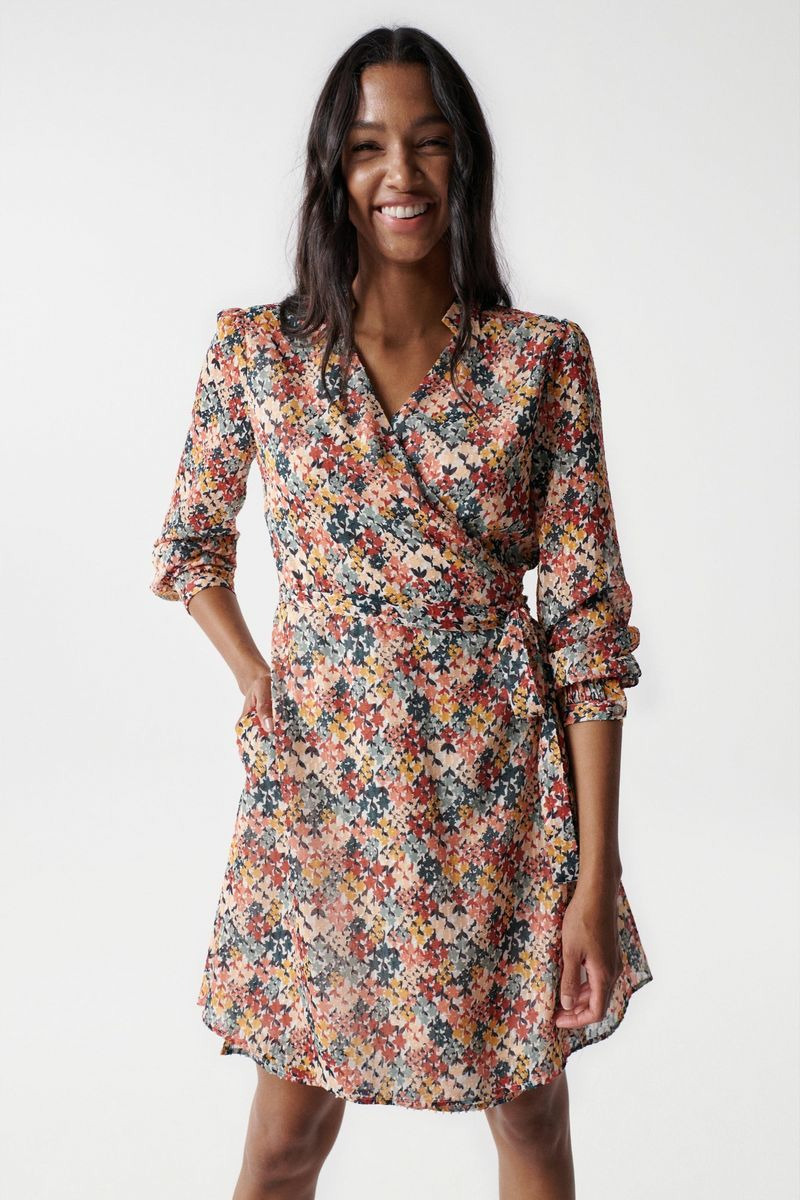 Robe imprimée avec encolure cache-c?ur