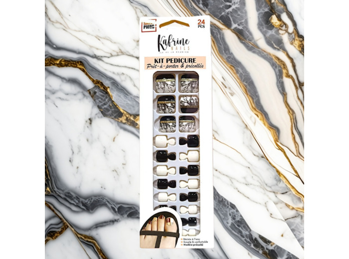 PRESS ON NAILS PEDICURE- WHITE EFFECT MARBLE