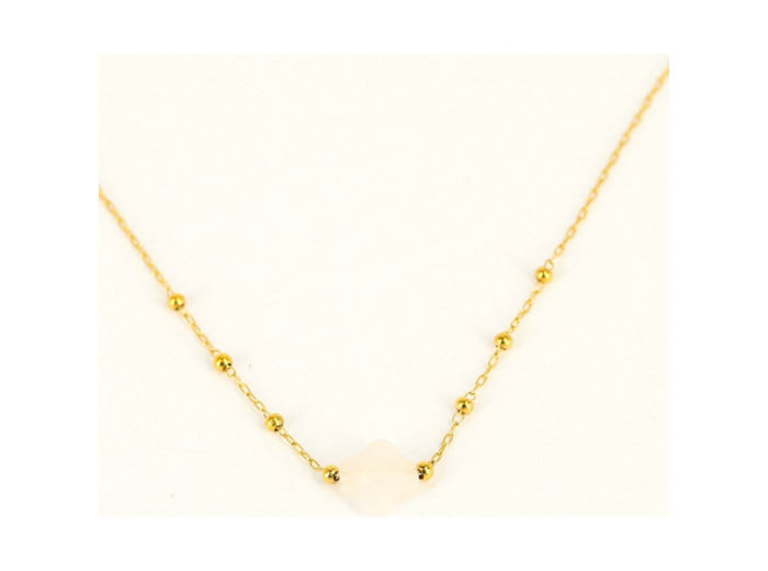Collier ZAG en acier doré et quartz rose