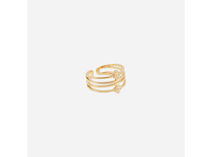 Bague ZAG en acier doré et oxydes de zirconium