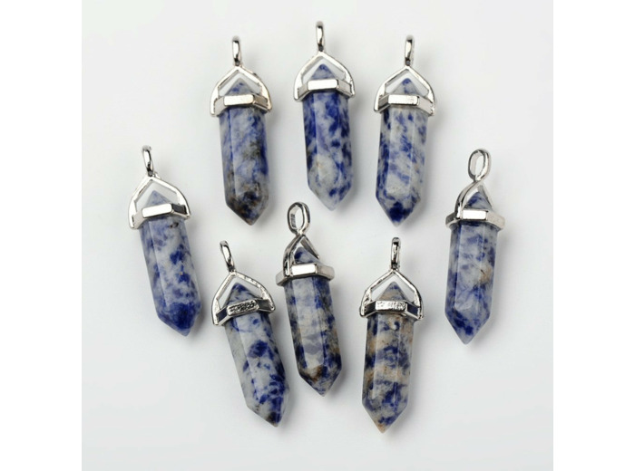 Pendentif pointu à double terminaison en sodalite naturel
