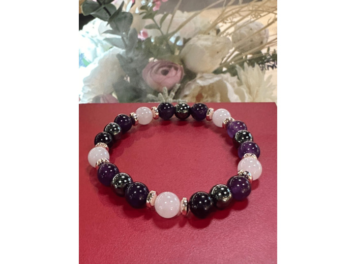 Bracelet Améthyste Hématite Pierre de Lune 8 mm