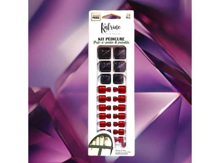 PRESS ON NAILS PEDICURE- PURPLE AND RED