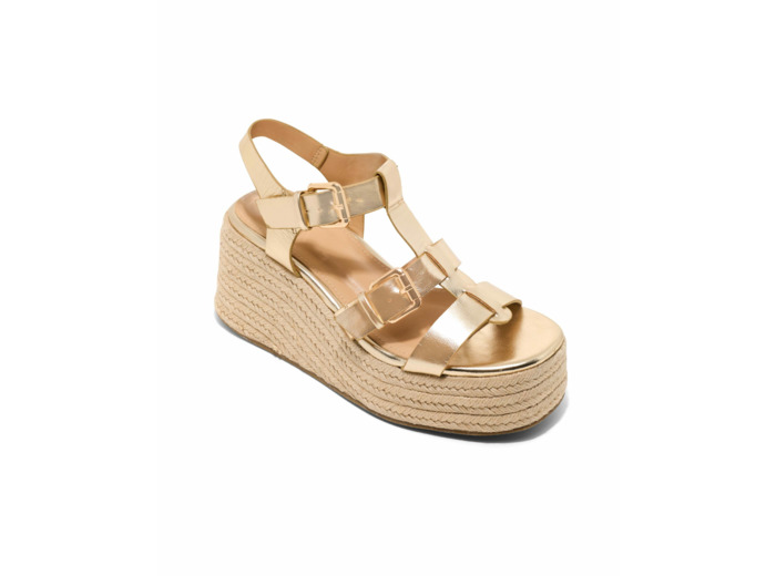 Sandale talon compensee femme dore