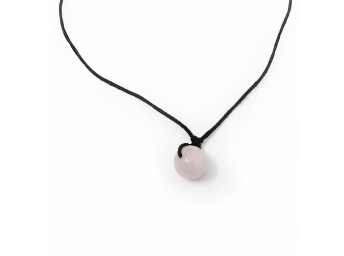 Collier en cordon ciré avec perle de quartz rose
