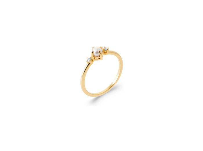 Bague en plaqué or, perle de culture et oxydes de zirconium