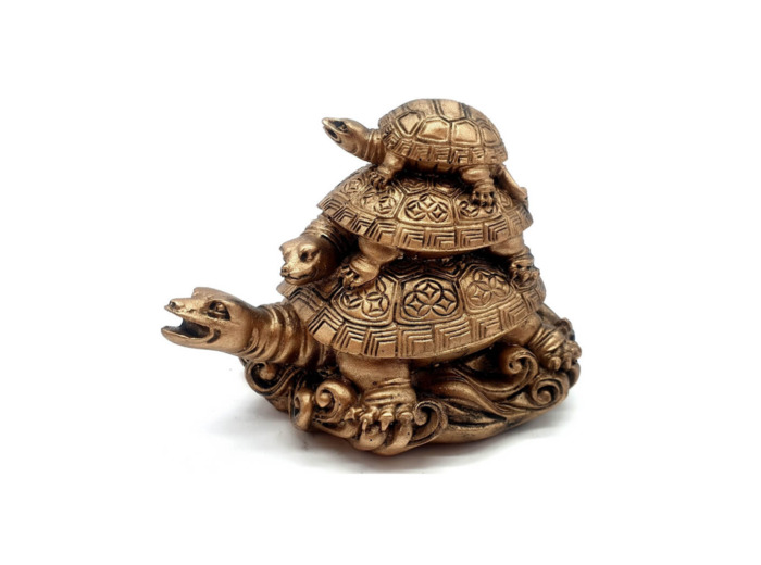 Statue Resine Tortues de la Prosperite Bronze 8cm