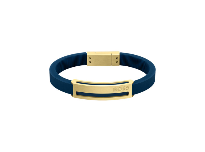 Bracelet BOSS Sarkis A en métal doré et silicone bleu, taille S