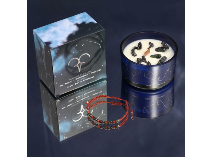 Bougie de Cristal du Zodiaque avec Bracelet de Pierres Précieuses - Bélier