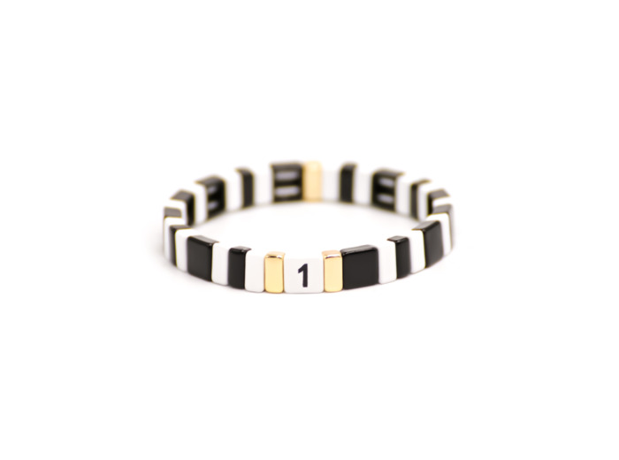 Bracelet Simone à Bordeaux 1# en métal émaillé noir et blanc
