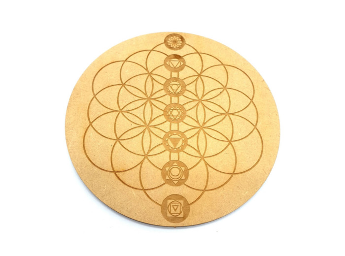 Plaque bois graine de vie + chakras
