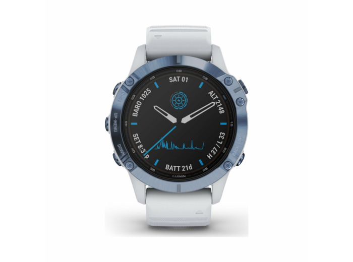 Montre connectée Garmin fenix 6 Pro Solar Titane Cobalt Blue avec bracelet Whitestone
