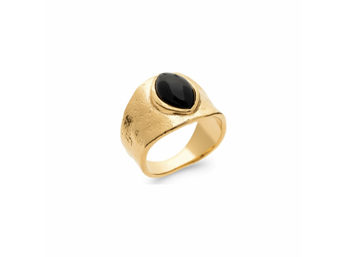 Bague en plaqué or et agate noire