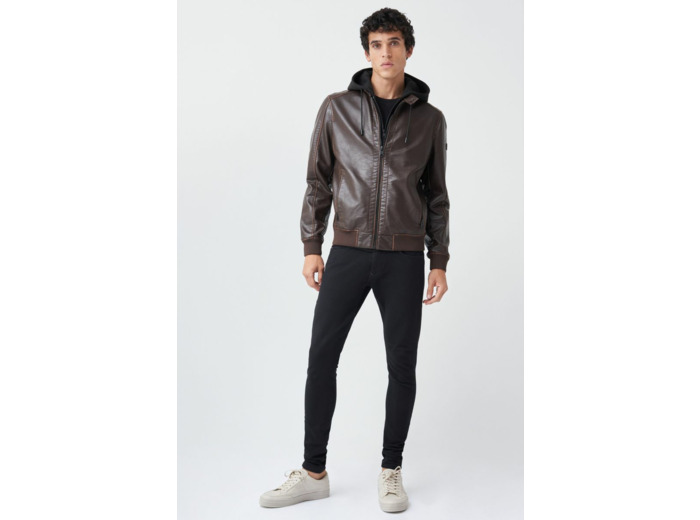 Veste en nappa à capuche amovible