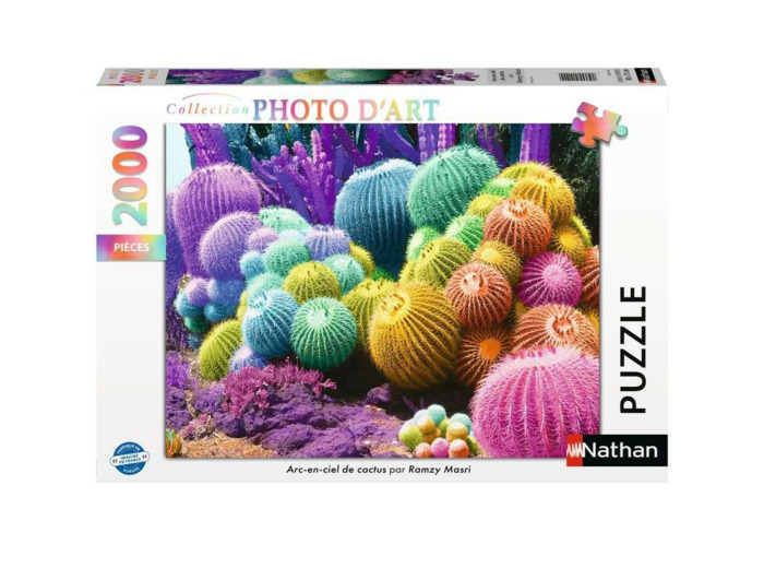 Nathan - Puzzle Adulte - Puzzle 2000 pièces - Arc-en-ciel de cactus