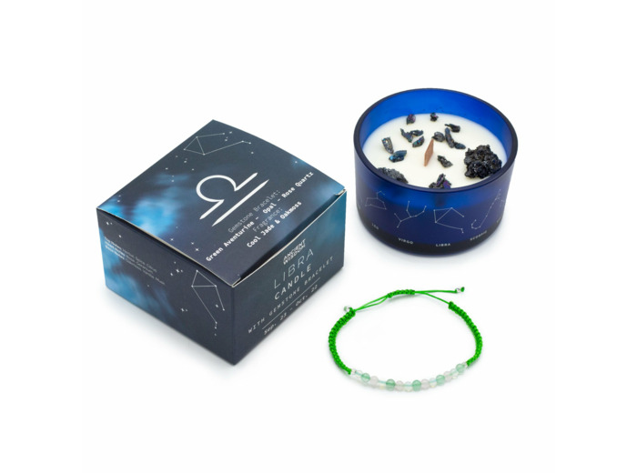 Bougie de Cristal du Zodiaque avec Bracelet de Pierres Précieuses - Balance