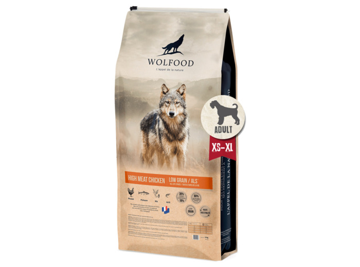 High meat chicken low grain 12kg - Croquettes pour chien adulte<br />Poulet<br />High meat chicken long grain :