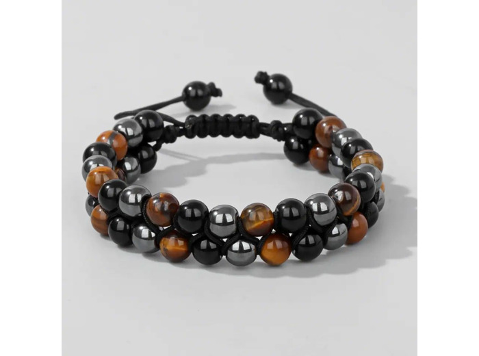 Bracelet homme oeil de taureau hématite & Onyx