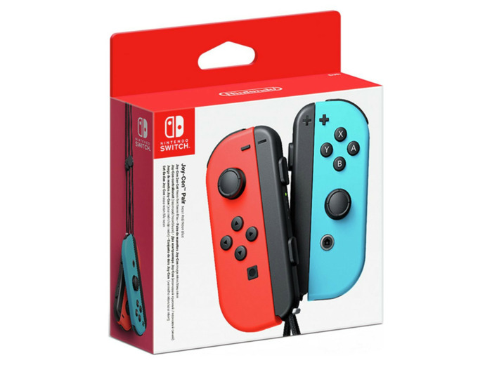 Paire de manettes joy-con rouge et bleu néon