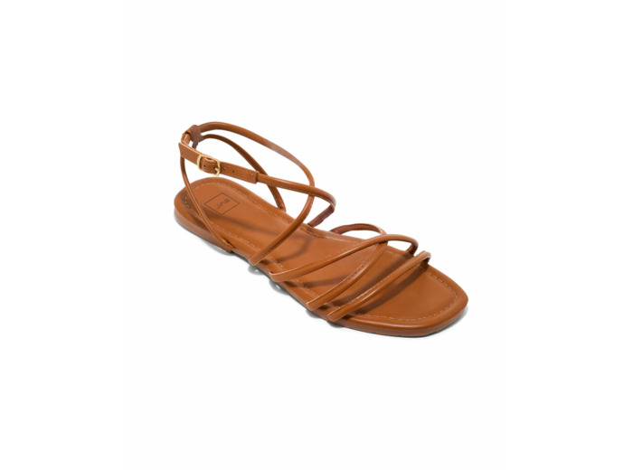 Sandale plate femme cognac