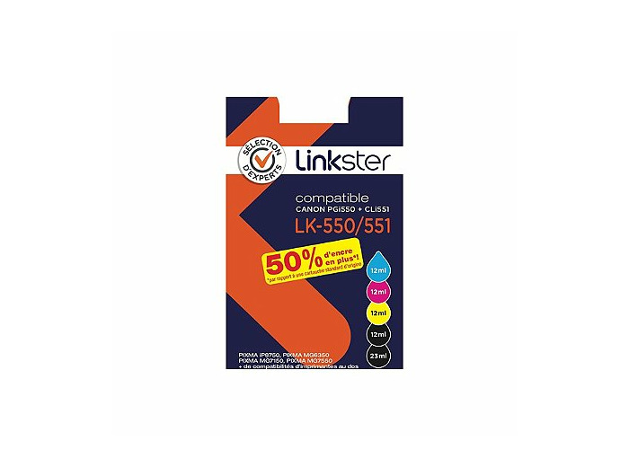 Cartouche d'encre lk-550/551 xl noir/cyan/magenta/jaune compatible canon pgi550+cli551