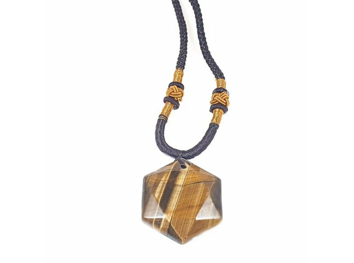 Collier oeil-de-tigre pentacle mixte cordon noir
