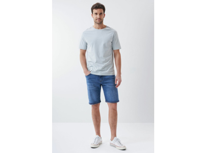 Short en knit denim avec intérieur camouflage