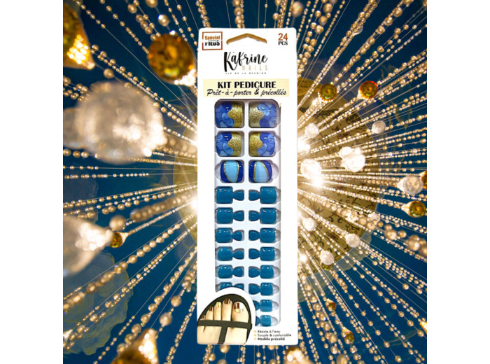 PRESS ON NAILS PEDICURE- TURQUOISE AND GOLD