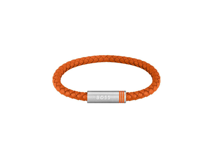 Bracelet BOSS en cuir orange et acier