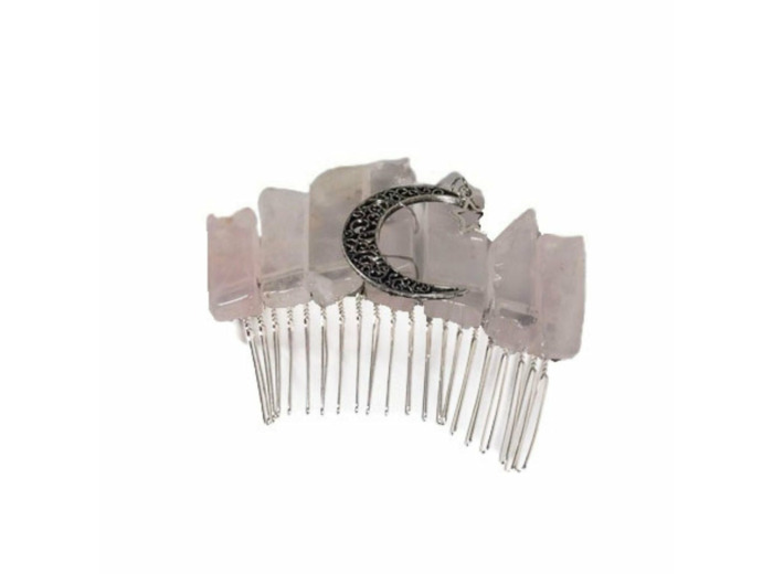 Peigne à Chignon Lune en Quartz Rose