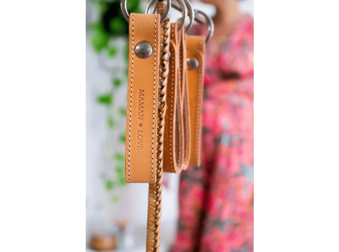 porte clefs-Cuir naturel "Maman Love"