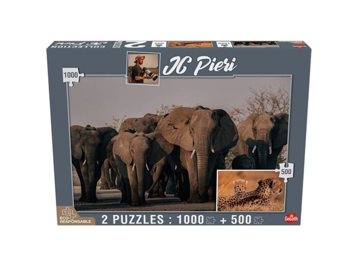 Puzzle JC PIERI - Éléphants 1000 Pcs & Guépards 500 Pcs