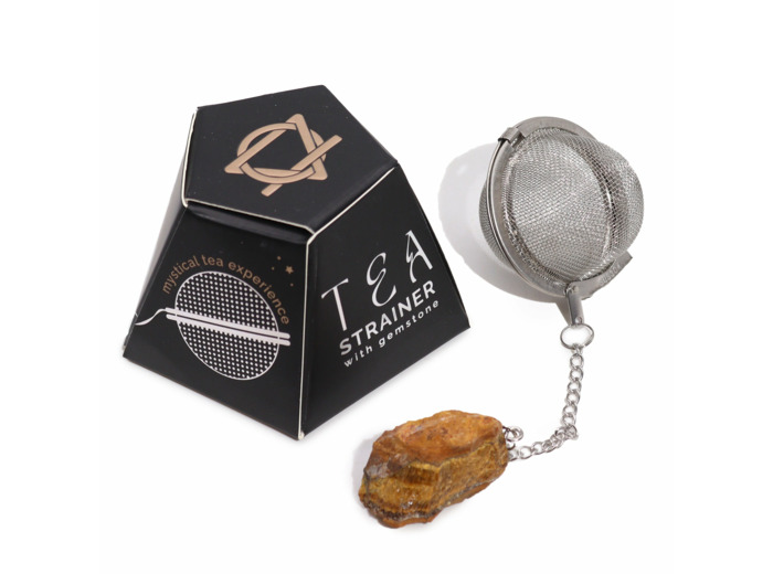Infuseur Boule à Thé avec Pierres Précieuses - Oeil de tigre Doré - Confiance & Force