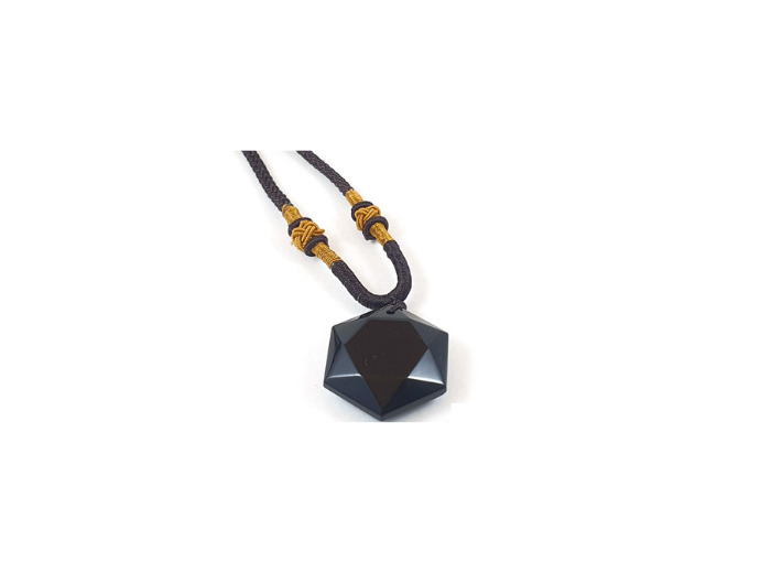 Collier obsidienne pentacle mixte cordon noir