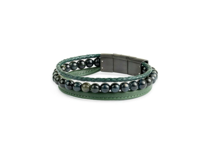 Bracelet Gemini triple en cuir et oeil de tigre