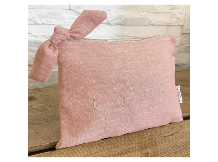 Trousse en Lin Brodée 'LOVE'