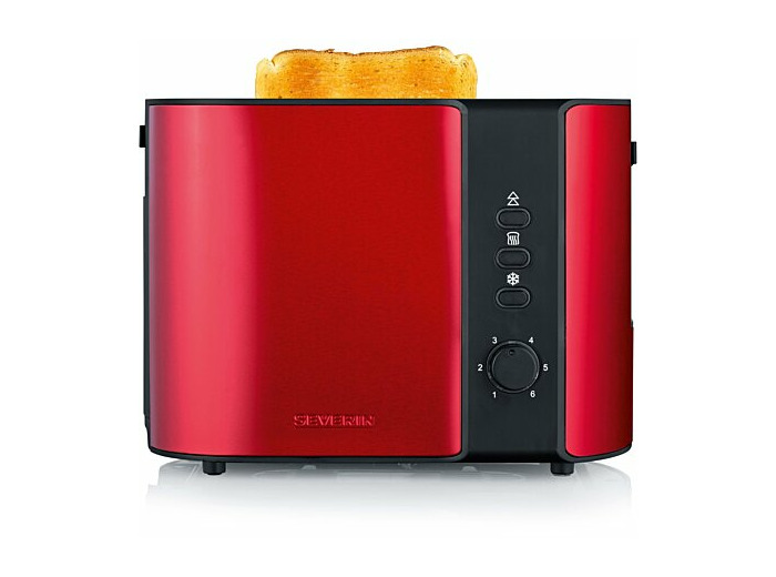 Grille pain severin at2217 , noir/inox laqué rouge, 800 w, double fente