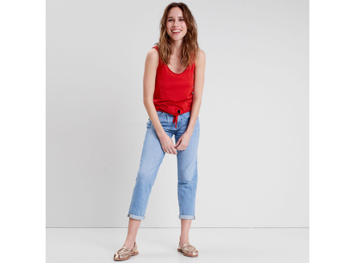 Jeans mom ceinture foulard
