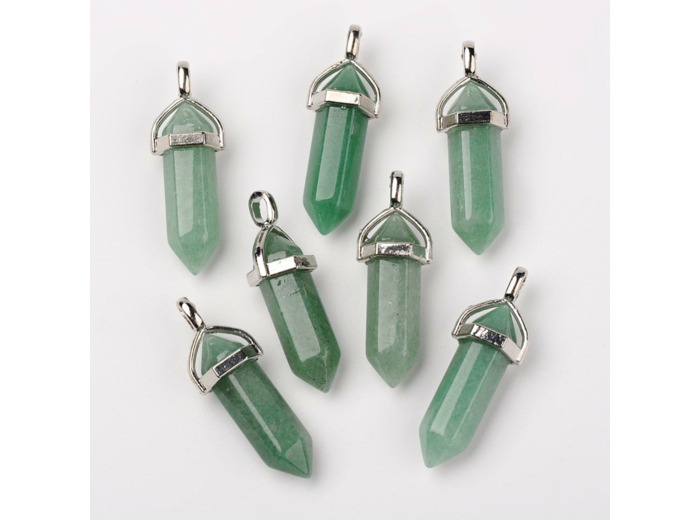 Pendentifs pointus en aventurine verte naturelle à double terminaison