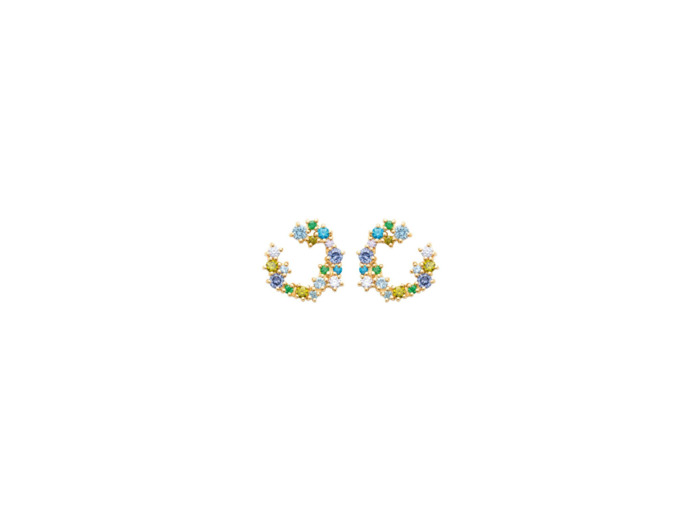 Boucles d'oreilles en plaqué or, oxyde de zirconium et pierres de couleurs