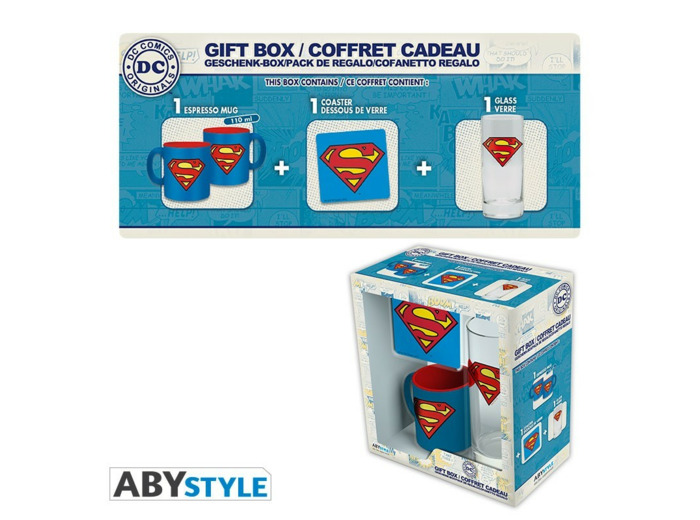 DC COMICS - Pck Verre 29cl + Coaster + Mini Mug "Superman"