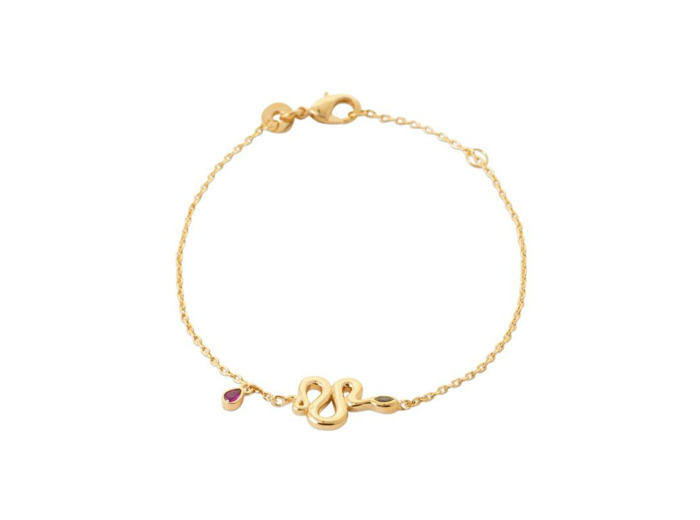 Bracelet en plaqué or et pierre de couleur