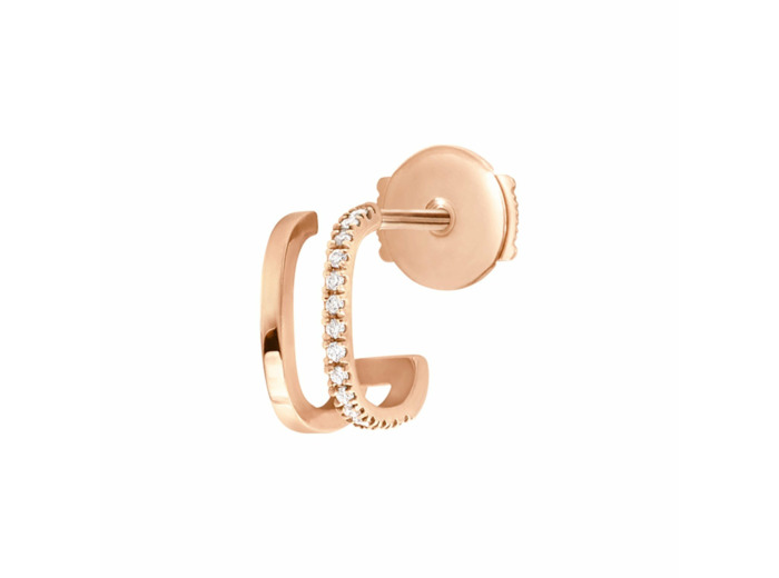 Mono Boucle d'oreille Vanrycke Charlie Double Or rose semi pavee de Diamants, Droite