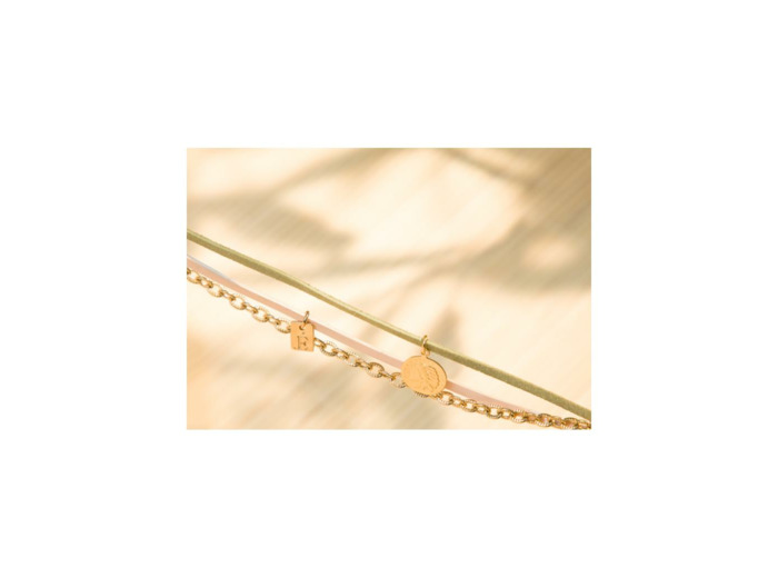 Bracelet Flowersforzoé en cuir et métal doré
