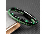 Bracelet œil de tigre vert semi-cuir