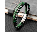 Bracelet œil de tigre vert semi-cuir