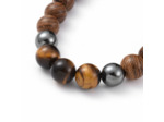 Bracelet œil de tigre, hématite et perle de bois de wengé