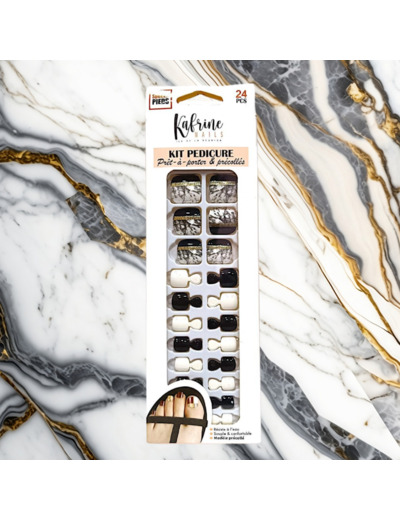 PRESS ON NAILS PEDICURE- WHITE EFFECT MARBLE