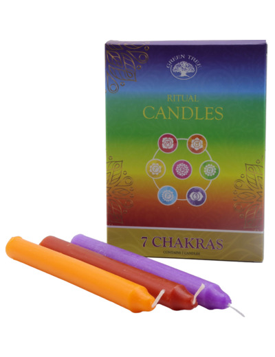 Bougie teintée dans la masse coffret rituel 7 chakras