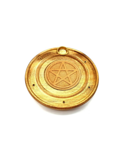 Porte-Encens Bois Rond Pentagramme 10cm